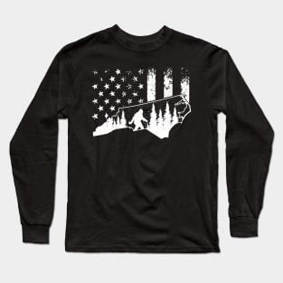 North Carolina Bigfoot American Flag Long Sleeve T-Shirt